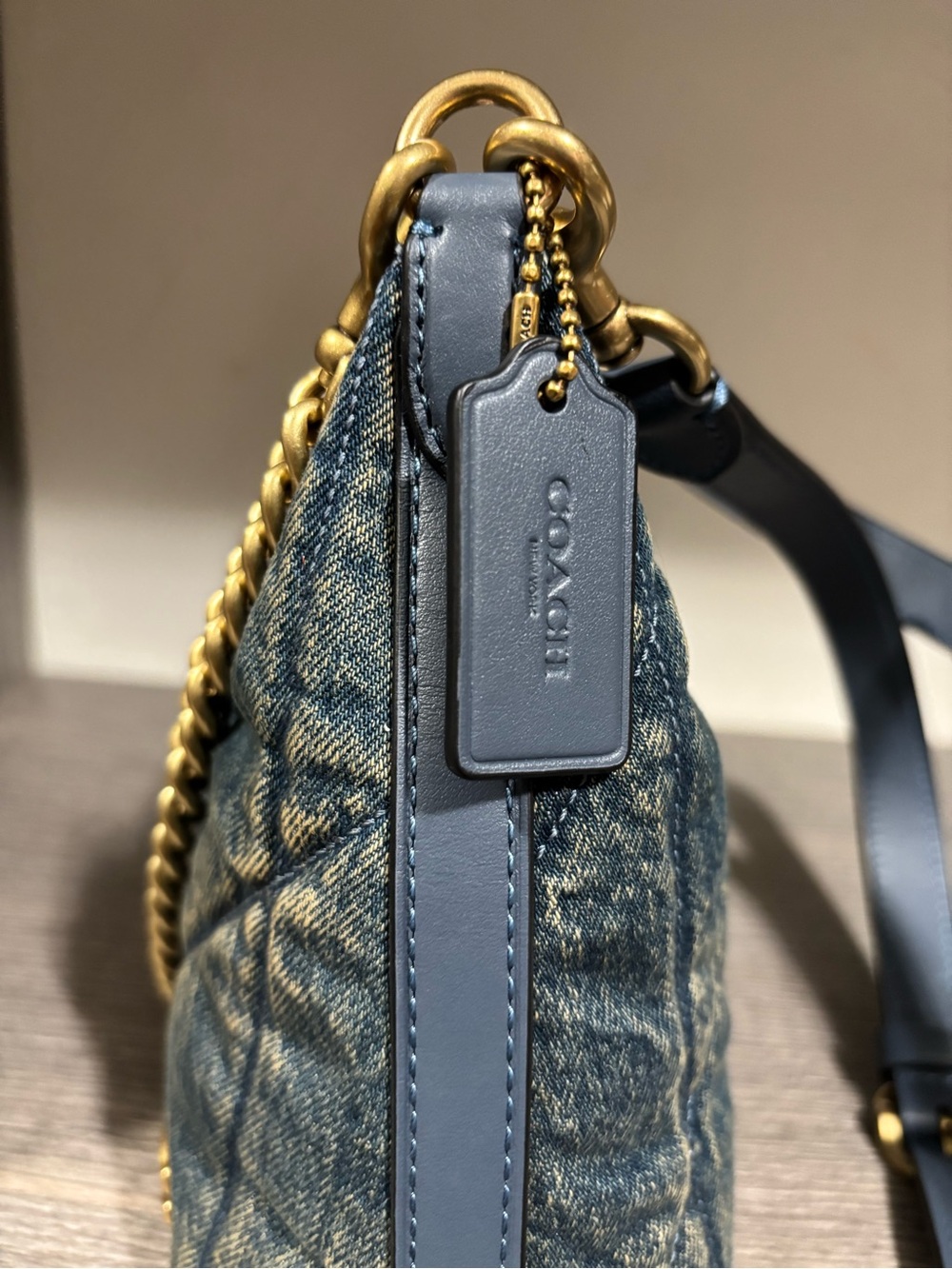 Coach Juliet Denim Quilted Shoulder Bag with Gold Chain - Blue - Picture 7 of 8